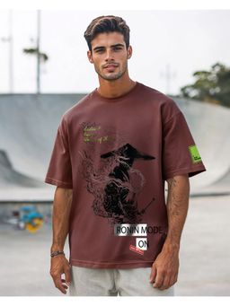 Bewakoof - Heavy Duty 1.0 Men's Chocolate Brown Graphic Printed Oversized T-shirt