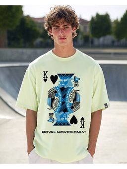 Bewakoof - Men's Fog Green Royal Moves Graphic Printed Oversized T-shirt