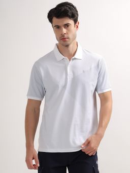 Cantabil - Men White Collar Neck Half Sleeves Striped Casual Polo T-Shirt