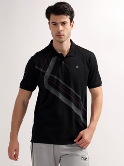 Cantabil - Men Black Collar Neck Half Sleeves Printed Casual Polo T-Shirt