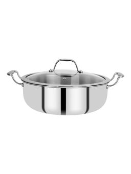 Bergner - Hitech Prism Stainless Steel Non Stick Serving Pan With Lid, 28 Cm Induction Base Silver (1)
