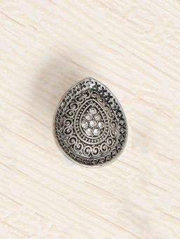 OOMPH - Oxidised Silver Stones and Pearls Teardrop Ethnic Traditional Ring (8)
