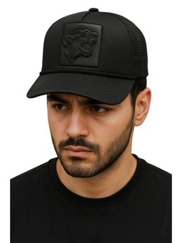 The Tie Hub - Black Mesh Net Cap with Embossed Tiger Patch Unisex Adjustable Snapback Cap