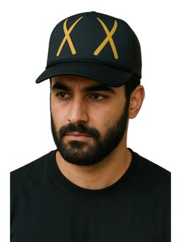 The Tie Hub - Black Net Cap with Gold Xx Print Unisex Adjustable Mesh Snapback Cap