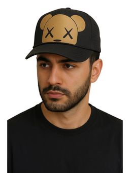 The Tie Hub - Black Net Cap with Gold Bear Face Print Unisex Adjustable Mesh Snapback Cap