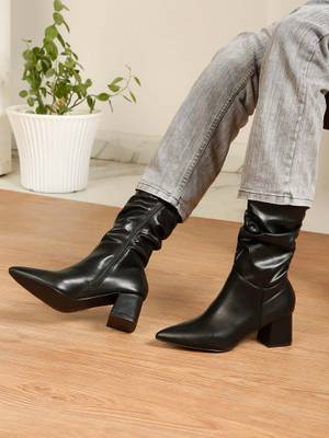 Buy Flat n Heels Women Black Casual Boots (EURO 36)