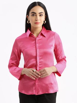 Women's Spread Collar Printed Pink Shirts
