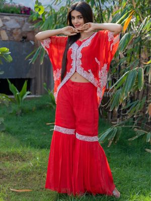 Red Handwork Sharara