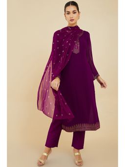 Soch - Women Magenta Georgette Embellish Suit (Set of 3)