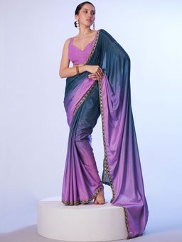 SATRANI - Women's Blue Embellished Saree with Unstitched Blouse