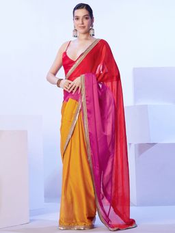 SATRANI - Women's Multi-Color Colorblock Saree with Unstitched Blouse