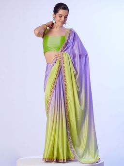 SATRANI - Women's Blue Embroidered Saree with Unstitched Blouse