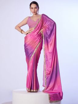 SATRANI - Women's Pink Embellished Saree with Unstitched Blouse