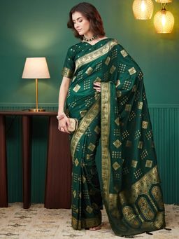 SATRANI - Women's Green Woven Saree with Unstitched Blouse