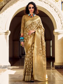SATRANI - Women's Gold Woven Saree with Unstitched Blouse