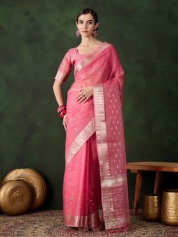 Odette - Women's Pink Woven Saree with Unstitched Blouse