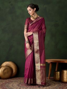 Odette - Women's Magenta Woven Saree with Unstitched Blouse