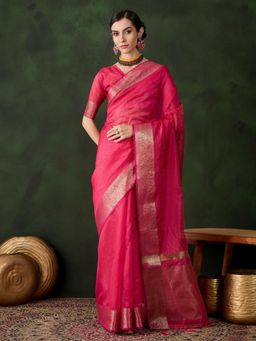 Odette - Women's Pink Woven Saree with Unstitched Blouse