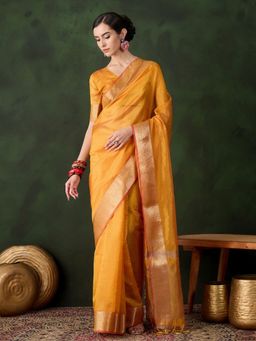 Odette - Women's Yellow Woven Saree with Unstitched Blouse