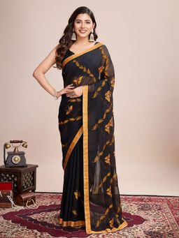 Odette - Women's Yellow Embroidered Saree with Unstitched Blouse
