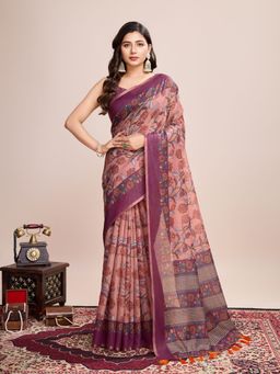 Odette - Women's Purple Printed Saree with Unstitched Blouse