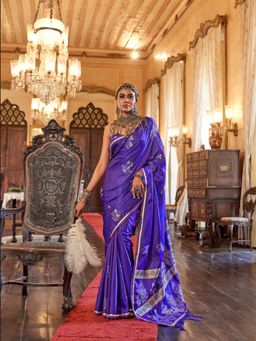 Odette - Women's Blue Woven Saree with Unstitched Blouse