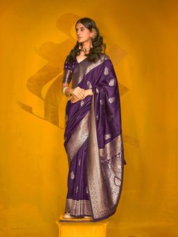 Odette - Women's Purple Woven Saree with Unstitched Blouse