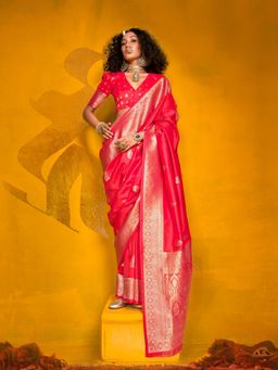 Odette - Women's Pink Woven Saree with Unstitched Blouse
