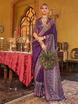 Odette - Women's Purple Printed Saree with Unstitched Blouse
