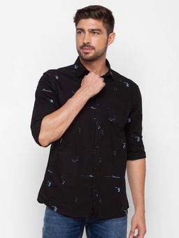Spykar - Black Cotton Full Sleeve Printed Shirt for Men