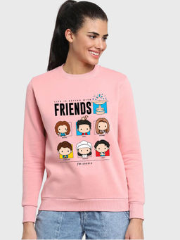 Bewakoof - Women's Pink Friends Life Graphic Printed Relaxed Fit Sweatshirt