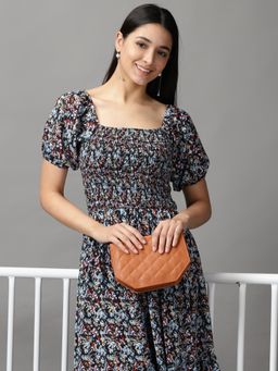 SHOWOFF - Womens Fit And Flare Black Printed Dress