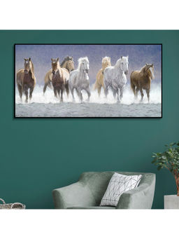 HomeTown - Simon Seven Horses Glossy Mdf Print Painting, Multicolor 120X60Cm