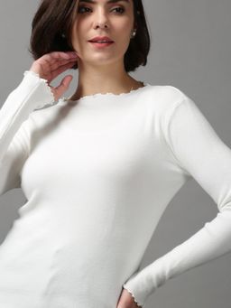 SHOWOFF - Women's Solid Choker Neck Off White Regular Top