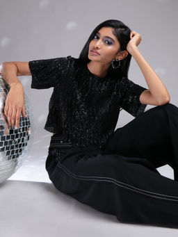 Twenty Dresses by Nykaa Fashion - Black The Shimmering Beauty Crop Top
