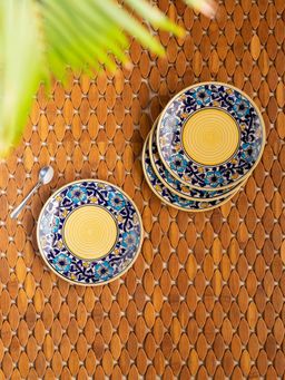 ExclusiveLane - Badamwari Bagheecha' Hand-Painted Ceramic Side-Quarter Plates (Set of 4)