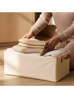 Epicasa - Beige Foldable Fabric Storage Basket with Sturdy Handles