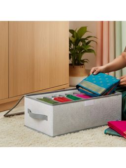 Epicasa - White 12 Grid Cloth Organizer Box with Transparent Waterproof Lid