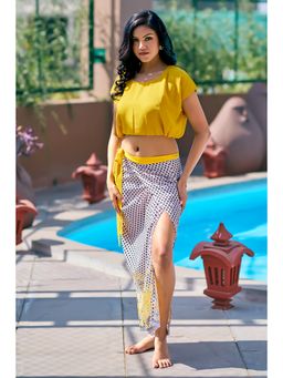 Curvy Lane - Yellow Top And Tie-Up Sarong Summer Beach Wear (Set of 2)