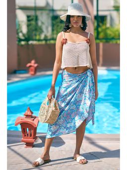 Curvy Lane - Stunning Sky Blue Bikini Scarf With Off-White Spaghetti Crop Top (Set of 2)