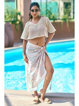 Curvy Lane - Elegant Bikini Coverup Dress With Top And Multicolor Sarong (Set of 2)