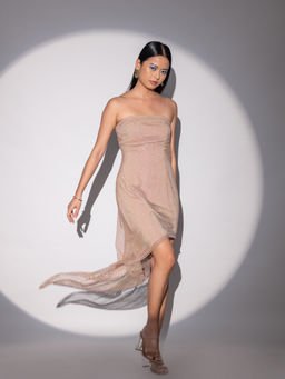 RSVP by Nykaa Fashion - Beige Sequined Strapless Midi Dress