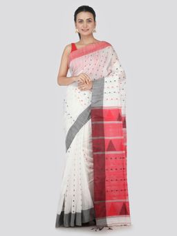 PinkLoom - Women's Cotton Saree With Unstitched Blouse Piece,White