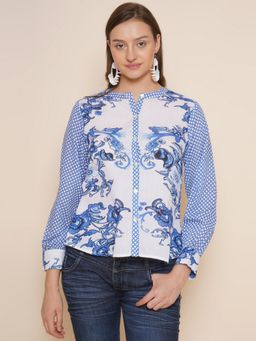 BHAMA COUTURE - Blue Printed Shirt Style Top