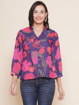 BHAMA COUTURE - Purple Printed Shirt Style Top