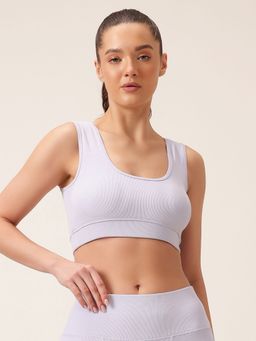 Clovia - Lavender Medium Impact Ribbed Sports Bra in Lilac with Removable Cups