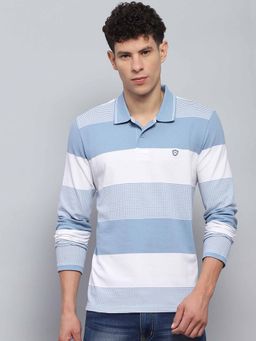 Monte Carlo - Men Colorblock Blue Collar Neck Full Sleeve Polo T-Shirt