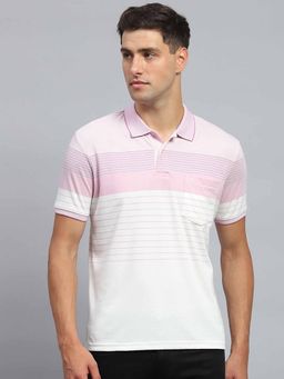Monte Carlo - Men Striped Pink Collar Neck Half Sleeves Polo T-Shirt