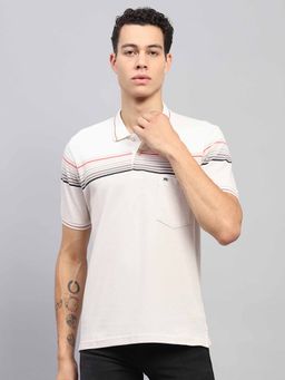 Monte Carlo - Men Striped White Collar Neck Half Sleeve Polo T-Shirt