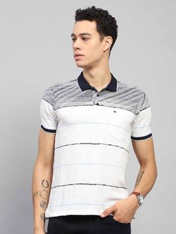 Monte Carlo - Men Striped White Collar Neck Half Sleeve Polo T-Shirt